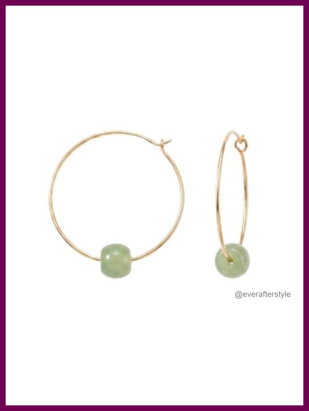 14K Gold-Filled Large Hoop Earrings with Natural Green Jade Beads Drop